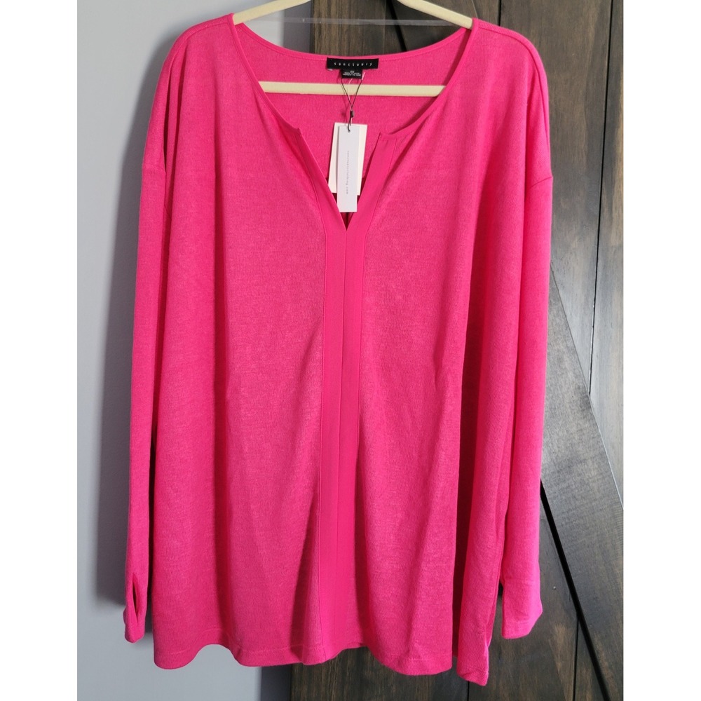 Sanctuary Curve Split Neck Top Womens Plus 3X Hot Pink NWT Oversized‎ Barbiecore